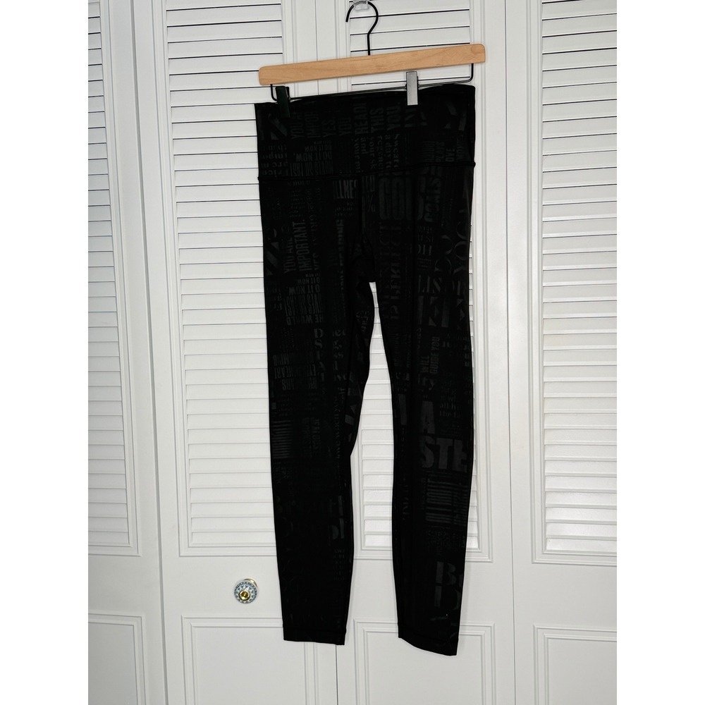 Lululemon Women's Black Graphic Print Leggings High Rise Full Length Athletic